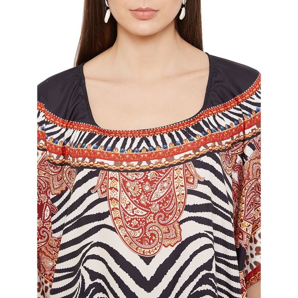 Gypsie Blu Black-Red Abstract Print Beachwear Cover-Up Women Polyester Kaftan - Picture 8 of 9